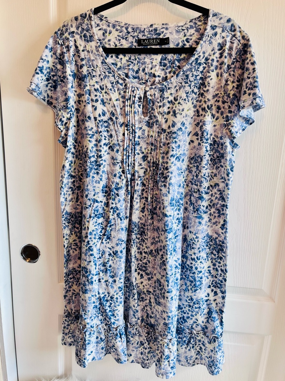 Lauren Ralph Lauren Blue Floral Short Sleeve Nightgown / Lounge Dress XL